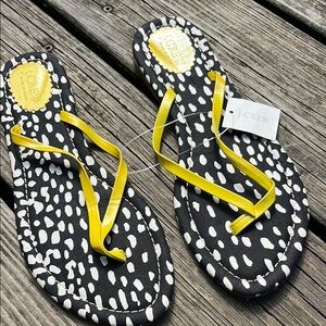 J. Crew Yellow Strap Black & White Printed Flip Flops
